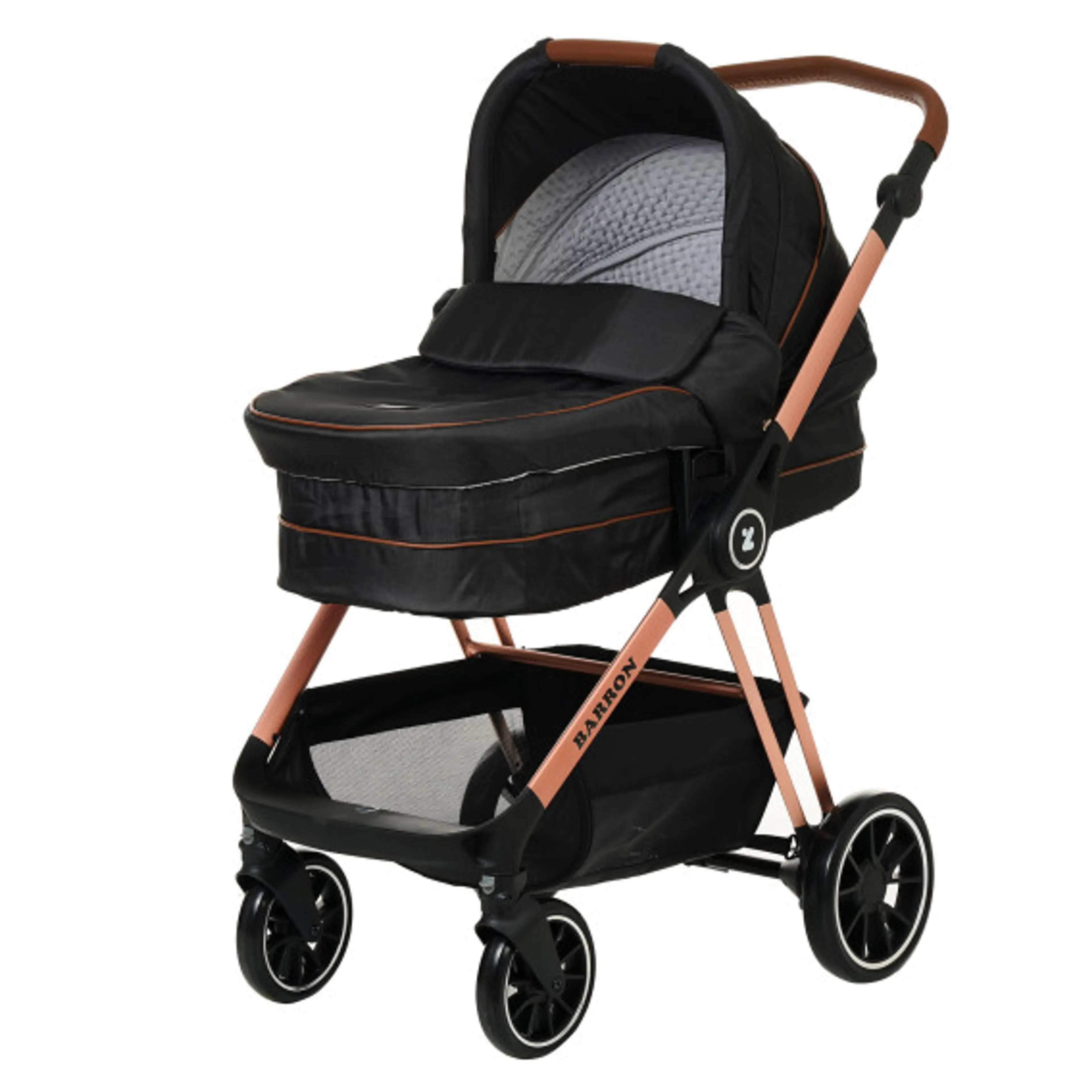 Детска количка Barron 3 в 1, черна със златисто-розова рамка