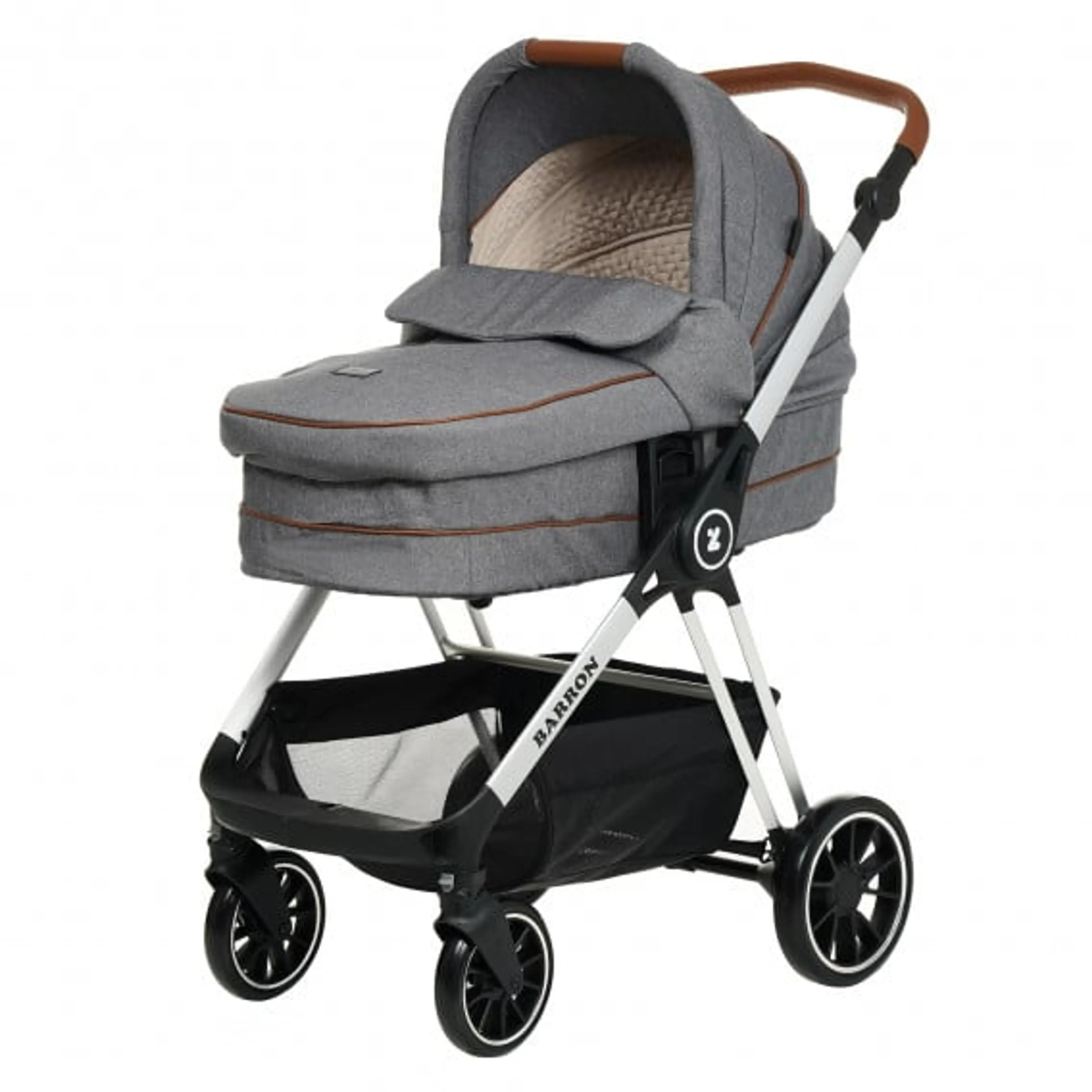 Детска количка Barron 3 в 1, тъмно сива със сребриста рамка